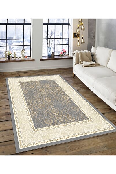 Dijidekor Shine M(146) Gray Fringeless Non-Slip Based Digital Printed Decorat...