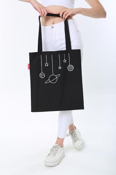 Baghashtag Black Cloth Bag Planets Printed
