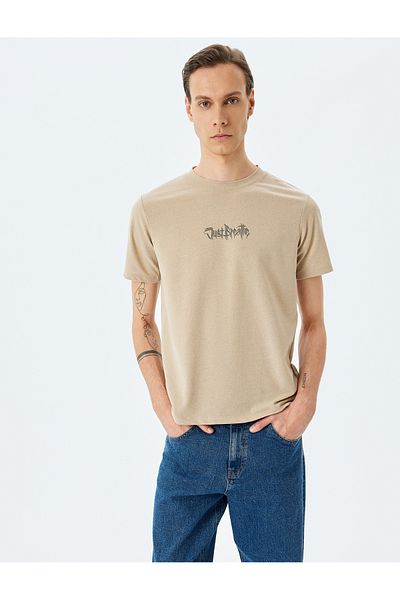 Koton New Season Slogan Printed Short Sleeve Pique Fabric Crew Neck Slim Fit T-Shirt