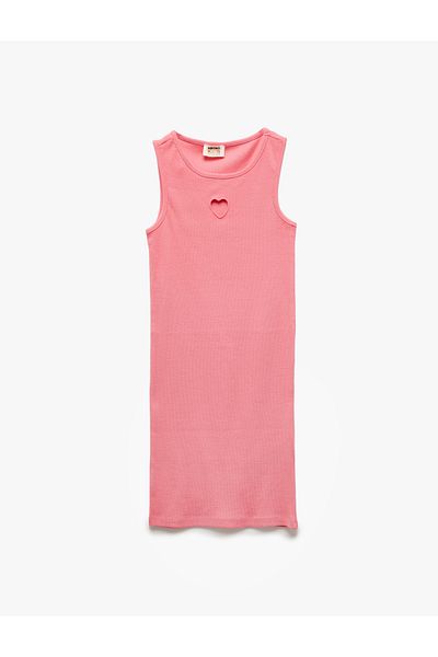 Koton New Season Heart Window Detailed Crew Neck Ribbed Sleeveless Cotton Dress