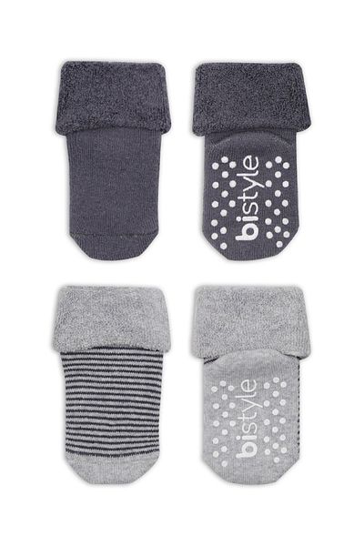 Bistyle Circled Non-Slip Towel Socket Unisex Socks 2 Piece Bs10503 Gray-Anthracite