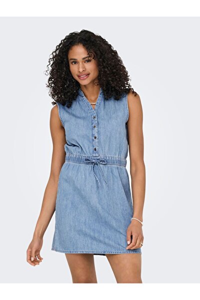 ONLY Jeanskleid Normal geschnitten V-Ausschnitt Midikleid