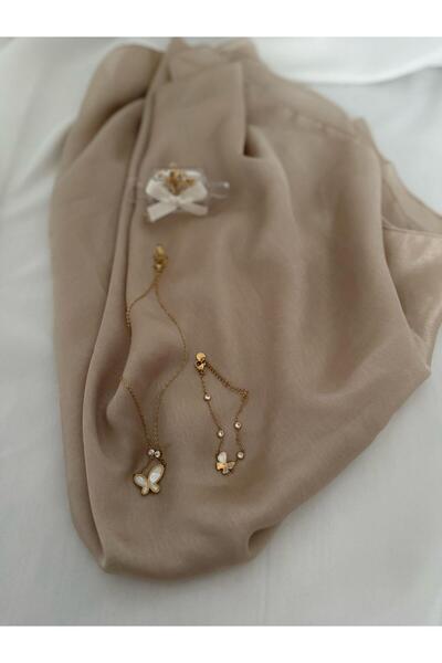 Tasarım EmKo LİFE İnci Detaylı Kelebek Kolye & Bileklik Seti
