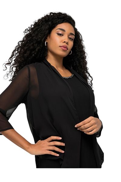 MAMAYAGA Women's Plus Size Chiffon Tulle Draped Stylish Combiner Curve Three Quarter Sleeve Jacket