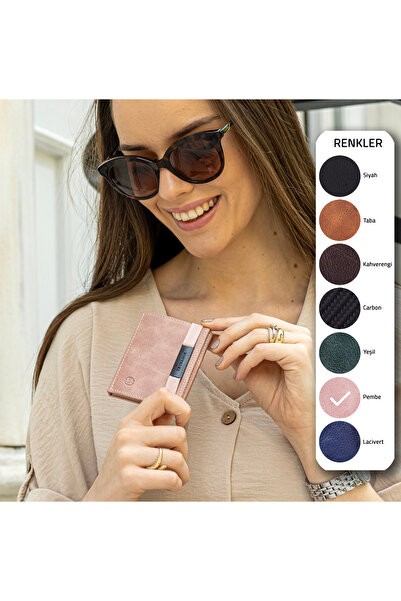 Trusador Marseille Pink Zippered Genuine Leather Wallet with Mirror Elastic Rfid Protection Men Women