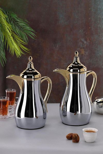 aljahwari 2-piece tea and coffee thermos set, nickel color