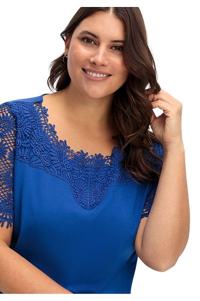 MAMAYAGA Women's Crew Neck Lace Half Sleeve Sporty Stylish Plus Size Curve Cotton Blouse