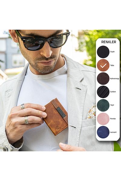 Trusador Marseille Tan Zippered Genuine Leather Wallet with Mirror Elastic Rfid Protection Men Women