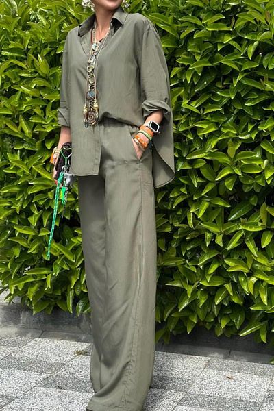 Suzi Green Striped Khaki Shirt-Suit No: 51041