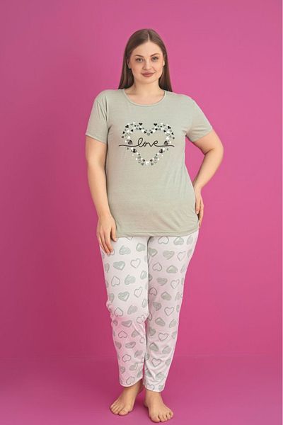Farya Home طقم بيجامة X-Dreamy مقاس كبير من القطن بنمط قلب وأكمام قصيرة