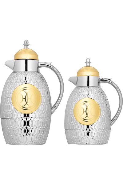 ALSAIF Coffee And Tea Vaccum Flask Set In Nickel/gold / Leak-proof And Keeps Drinks Hot 1.0/0.7 Liter