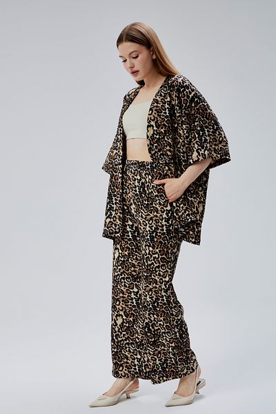 M MOONCOVER Women's Comfortable Summer Kimono and Loose Pants with Pockets Two Piece Set