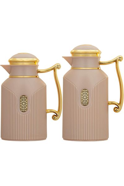 ALSAIF Deva Coffee And Tea Vaccum Flask Set In Brown/gold / Leak-proof And Keeps Drinks Hot 1.0/0.7 Liter