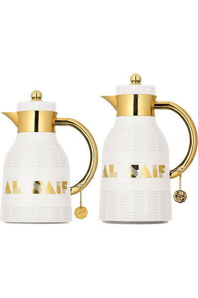 ALSAIF Coffee And Tea Vaccum Flask Set In Ivory/gold / Leak-proof And Keeps Drinks Hot 1.0/0.7 Liter
