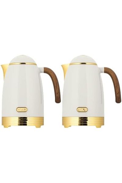 ALSAIF Coffee And Tea Vaccum Flask Set In Ivory/gold / Leak-proof And Keeps Drinks Hot 1.0/1.0 Liter