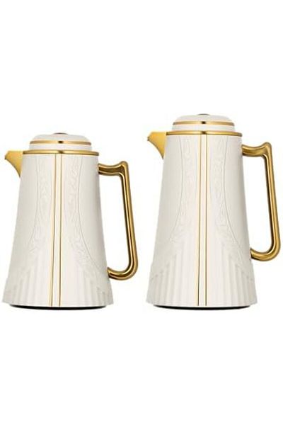 ALSAIF Coffee And Tea Vaccum Flask Set In Ivory/gold / Leak-proof And Keeps Drinks Hot 0.7/1.0 Liter