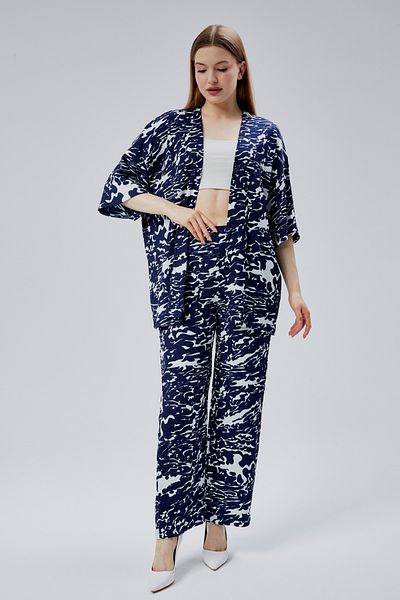 M MOONCOVER Women's Comfortable Summer Kimono and Loose Pants with Pockets Two Piece Set