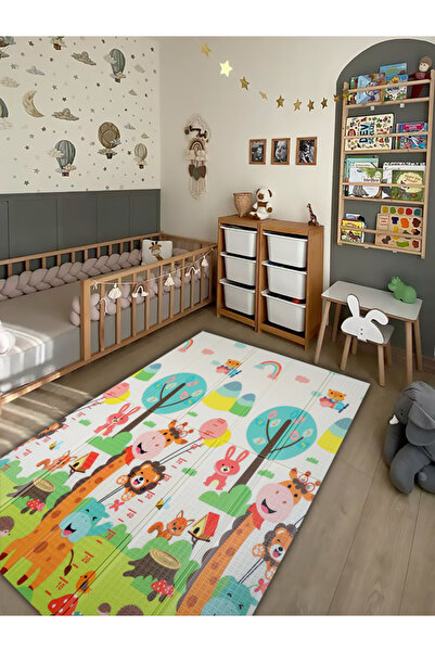Minimababy Katlanabilir Oyun Matı/Halısı Zürafa ve Arkadaşları & Sevimli Hayvanlar Çift Tasarım 150x200x1cm (C)