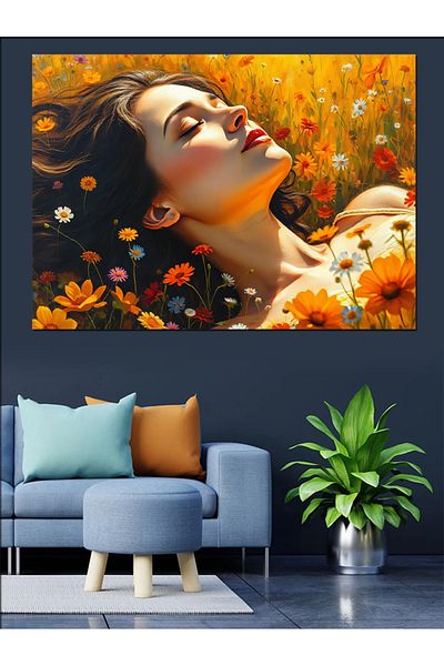 Tablomega Dream Woman Among Daisies Decorative Canvas - Mdf Wood Table