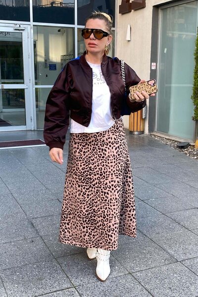 Zer Otantik Large Size Mink Leopard Print Skirt