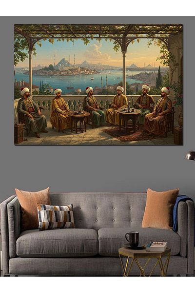 Tablomega Sages Chatting in a Gazebo Decorative Canvas - Mdf Wooden Painting