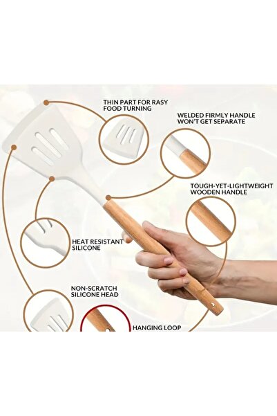 Felis Arte 5-Piece Silicone Cooker Set, Bamboo Handle, Large Size