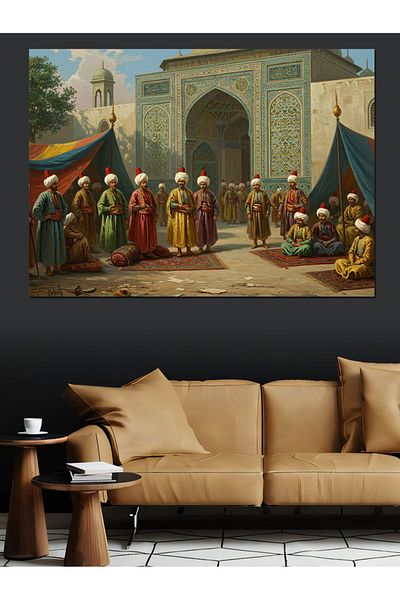 Tablomega Crowd Waiting at the Palace Gate Decorative Canvas - Mdf Wood Table