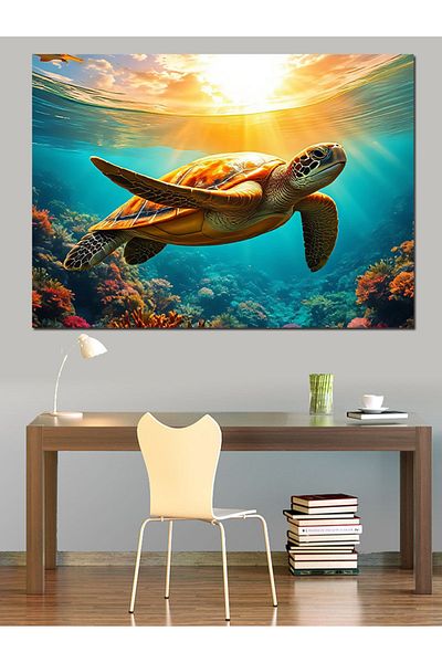 Tablomega Sea Turtle Floating on the Submarine Decorative Canvas - Mdf Wooden Painting