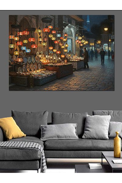 Tablomega Colorful Lamp Street in Grand Bazaar Decorative Canvas - Mdf Wood Table