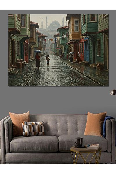 Tablomega Woman Alone on the Wet Street Decorative Canvas - Mdf Wooden Painting