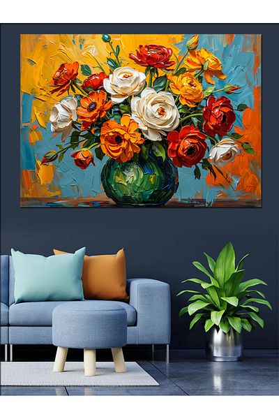 Tablomega Vase with Living Flowers Harmony Decorative Canvas - Mdf Wooden Painting