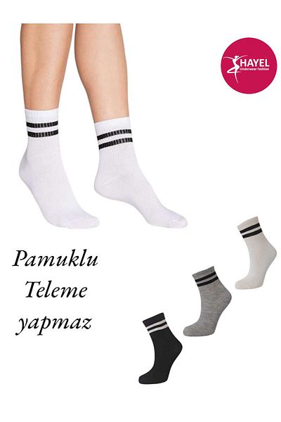 HAYEL 3 Pairs Black White Gray Hoop Unisex Girls Boys High Quality Children's College Tennis Socks