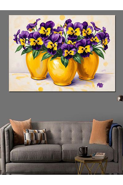 Tablomega Violet Flowers in Yellow Pot Decorative Canvas - Mdf Wooden Painting