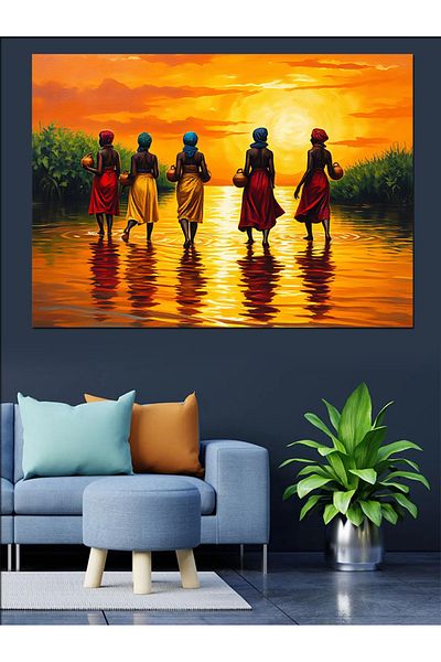 Tablomega Women Walking on Sunset Decorative Canvas - Mdf Wooden Painting