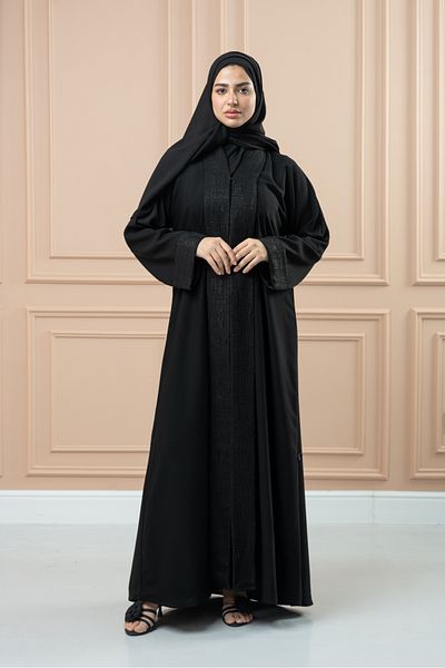 LAVİNİA عباية نسائية من لافينيا بياقة منقوشة، سهرة / يومية، لون أسود