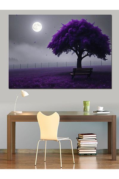 Tablomega Night under the Purple Tree Decorative Canvas - Mdf Wooden Painting