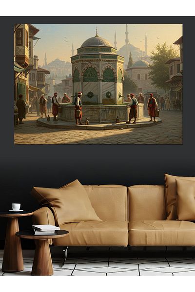 Tablomega Crowd in the Chandelier Mosque Front Decorative Canvas - Mdf Wooden Painting