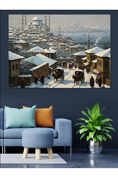 Tablomega Snowy Old Istanbul Decorative Canvas - Mdf Wooden Painting