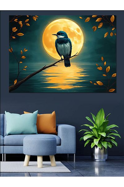 Tablomega Lonely Bird in Moonlight Decorative Canvas - Mdf Wooden Painting