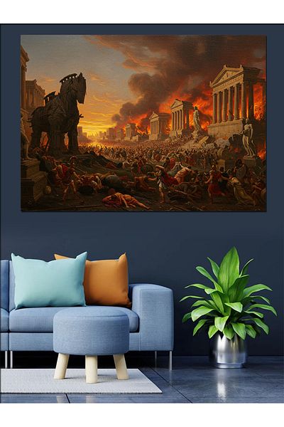 Tablomega Turuva Horse in the Burning City Decorative Canvas - Mdf Wooden Painting