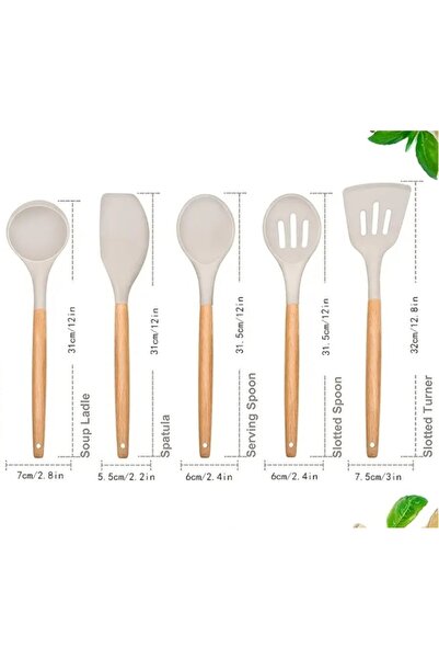 Felis Arte 5-Piece Silicone Cooker Set, Bamboo Handle, Large Size