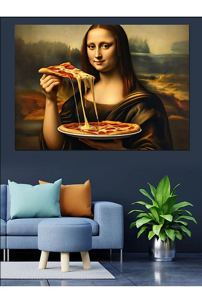 Tablomega Mona Lisa Eating Pizza Decorative Canvas - Mdf Wood Art Print