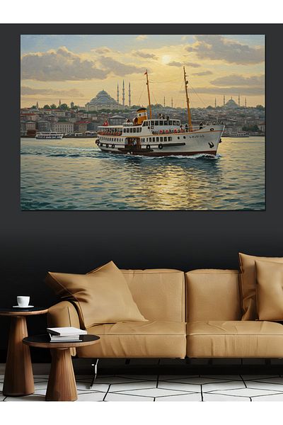 Tablomega Istanbul Bosphorus Road Trip with Steamship Decorative Canvas - Mdf Wooden Painting