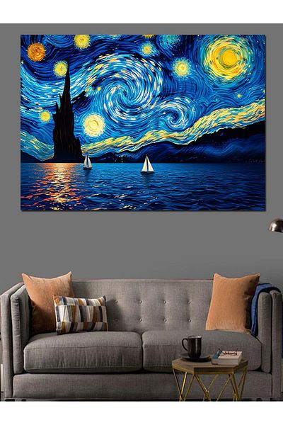 Tablomega Sailing into the Starry Night Decorative Canvas - Mdf Wooden Painting