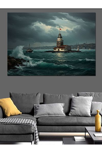 Tablomega Maiden's Tower Decorative Canvas in the Storm - Mdf Wooden Painting