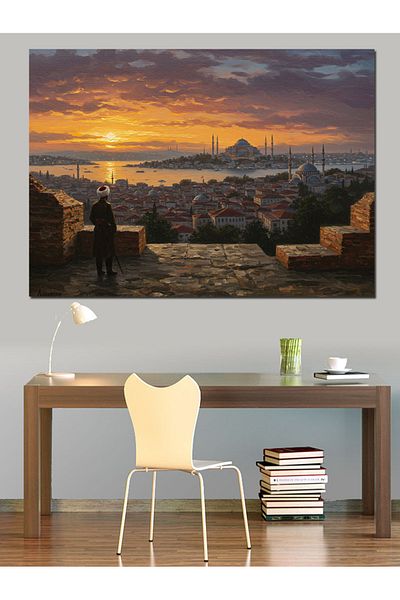 Tablomega Istanbul Silhouette at Sunset Decorative Canvas - Mdf Wooden Painting