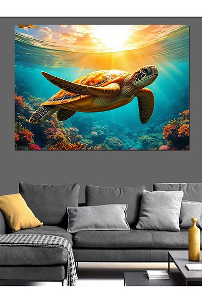 Tablomega Sea Turtle Floating on the Submarine Decorative Canvas - Mdf Wooden Painting
