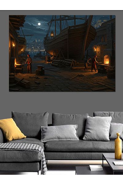 Tablomega Tersanede Night Preparation Starts Decorative Canvas - Mdf Wooden Painting