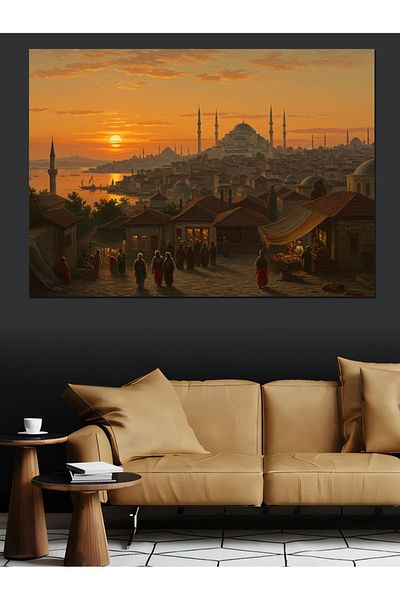 Tablomega Mosque Silhouette on Sunset Decorative Canvas - Mdf Wooden Painting