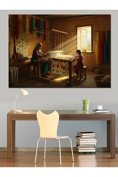 Tablomega Counter Hta Carpet Weaving Time Decorative Canvas - Mdf Wooden Table